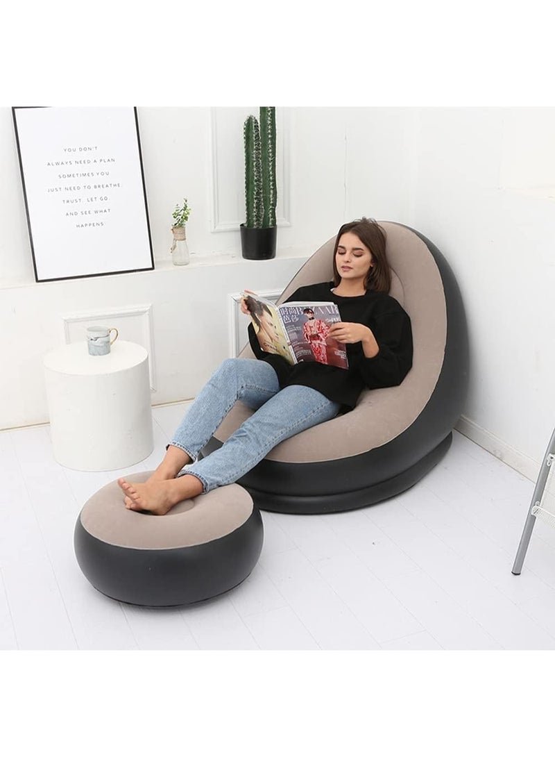 أريكة هوائية قابلة للنفخ مع مضخة هواء ومسند قدم – كرسي استرخاء مريح للمنزل والتخييم – مقاس 1.16 × 98 × 83 سم - Image 1